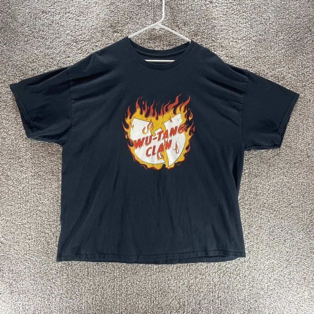 WU Tang Clan Shirt Mens 3XL XXXL Black Short Sleeve Rap Hip Hop Fire Adult‎ Logo